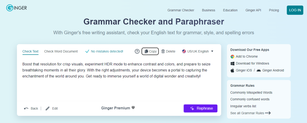 herramientas de escritura: Ginger Grammar Checker