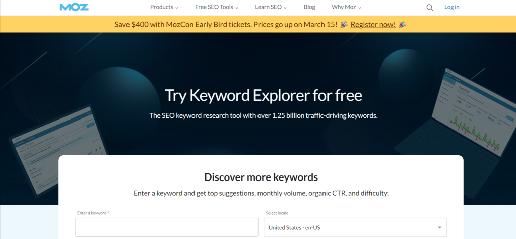 مُستكشف الكلمات المفتاحية Moz Keyword Explorer
