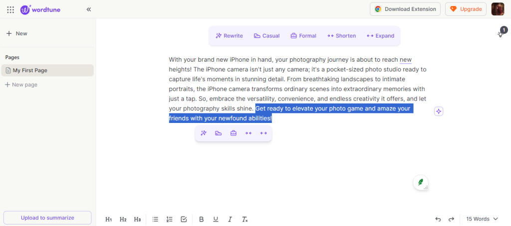herramientas de escritura: WordTune