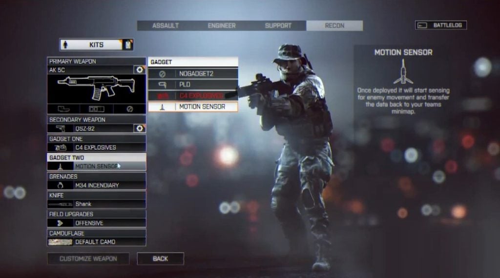 gadget options motion sensor