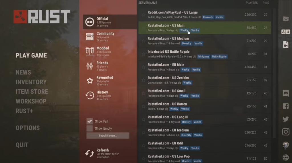 selecting server in Rust Guide