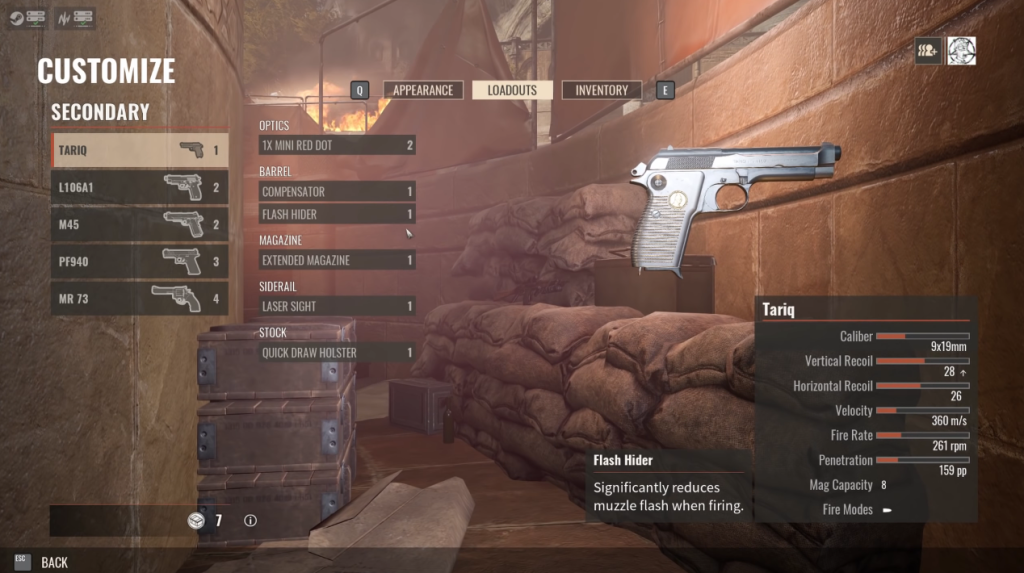 secondary weapon loadout