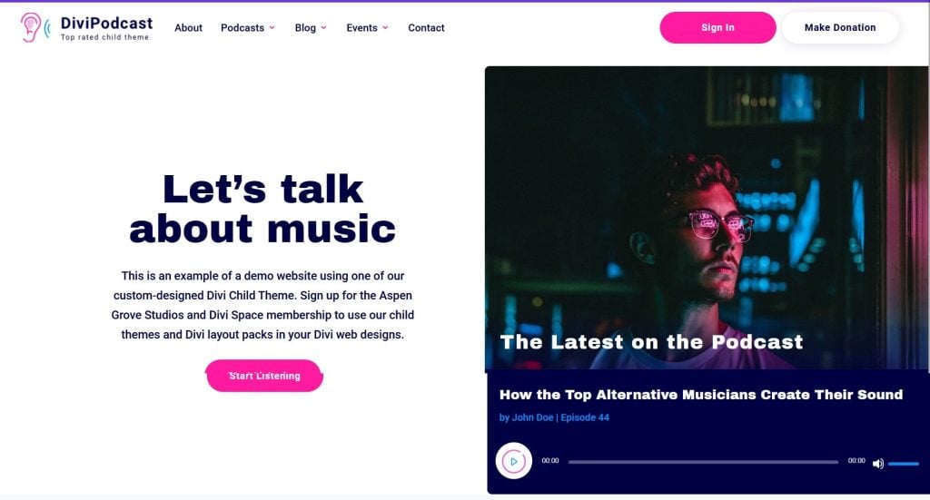 Divi WordPress 팟캐스트 테마