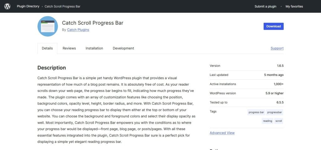 Catch Scroll Progress Bar Plugin Barra di Avanzamento di WordPress