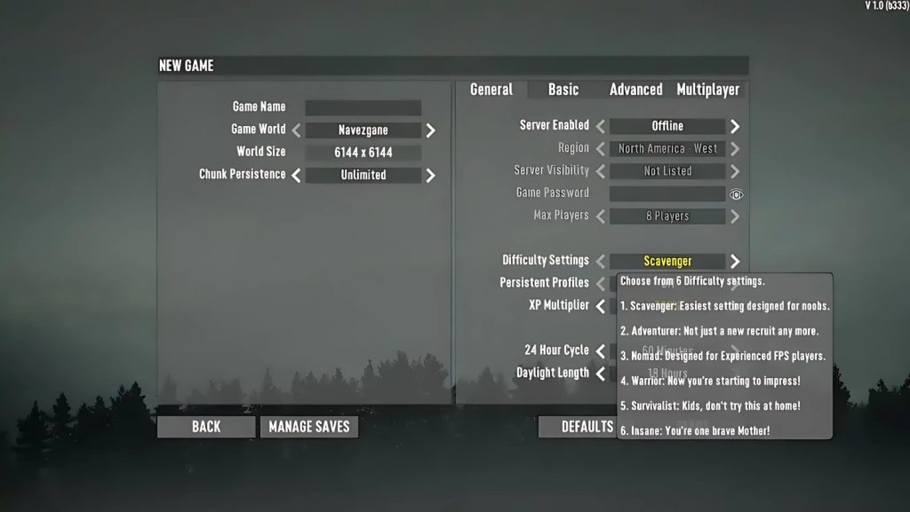 Game Difficulty in 7 days to die 1.0