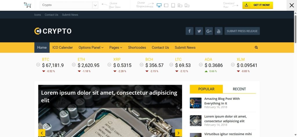 Tema de Criptomoeda para WordPress Crypto