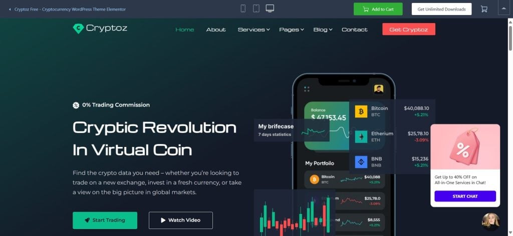 Tema de Criptomoeda para WordPress Cryptoz