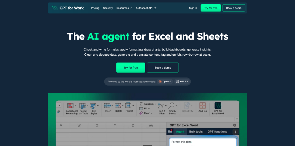 The AI agent for Excel and Sheets - GPT for Work