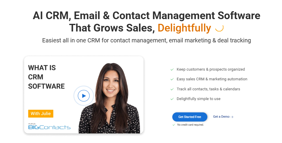 BIGContacts CRM software homepage screenshot