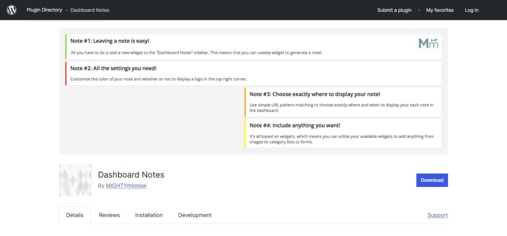 Dashboard Notes WordPress Plugin