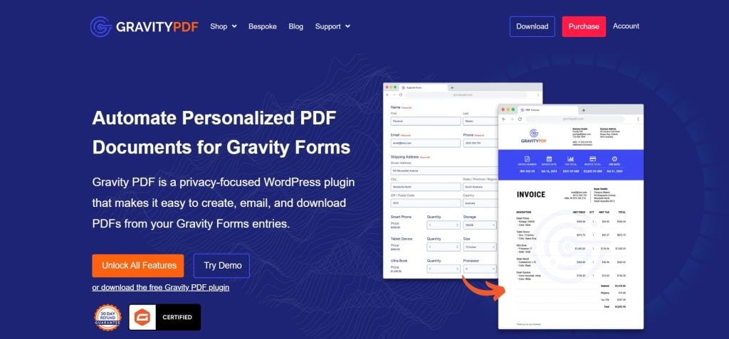 Gravity PDF WordPress Plugin