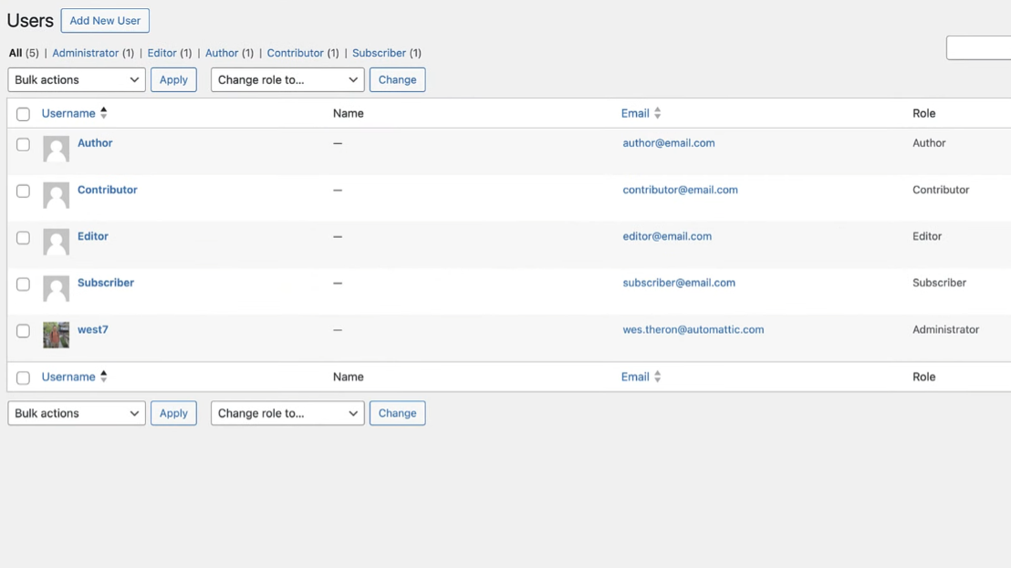 Default WordPress User Roles
