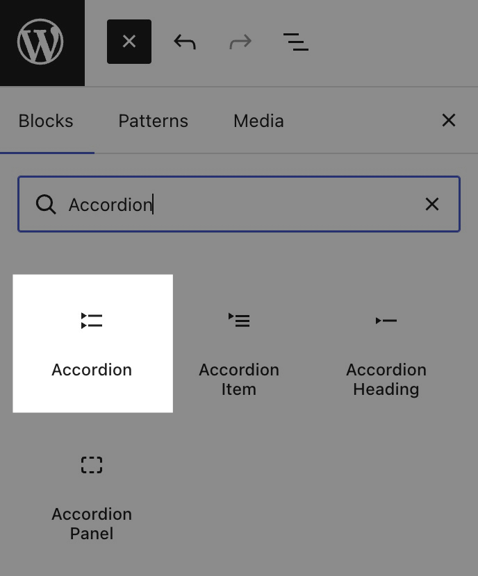 WordPress Accordion block