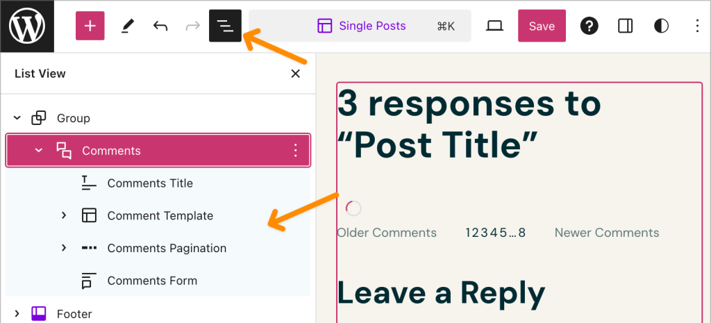 WordPress comment count and link block
