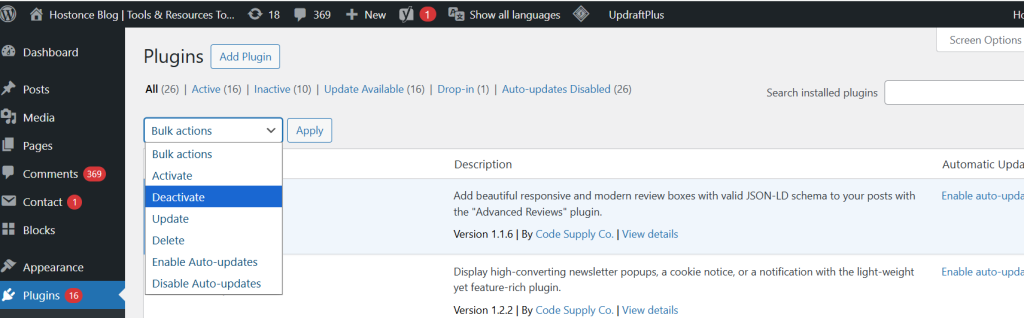 deactivate plugins