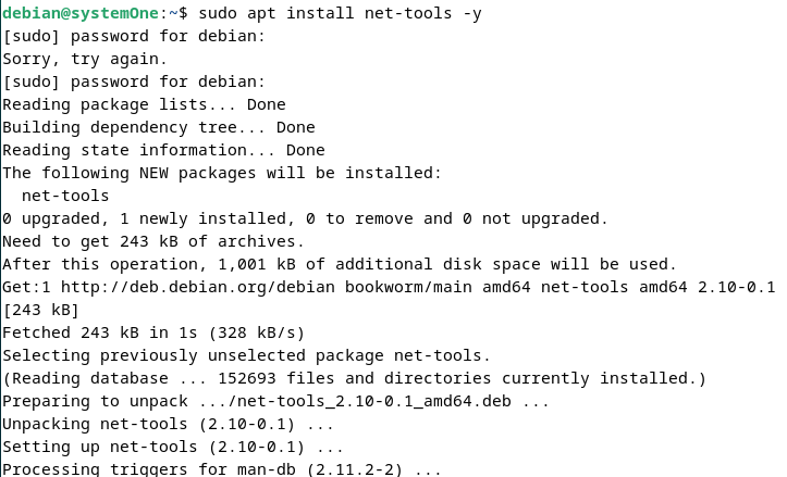 sudo apt install net-tools