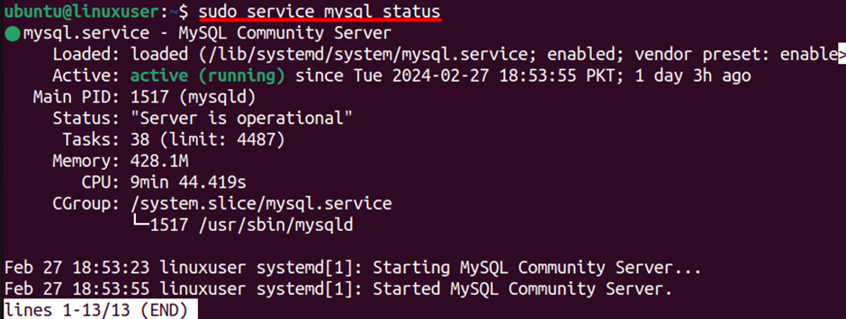 sudo service mysql status