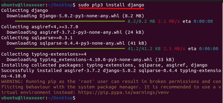 sudo pip3 install Django