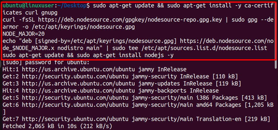 sudo apt-get update && sudo apt-get install -y ca-certificates curl gnupg
