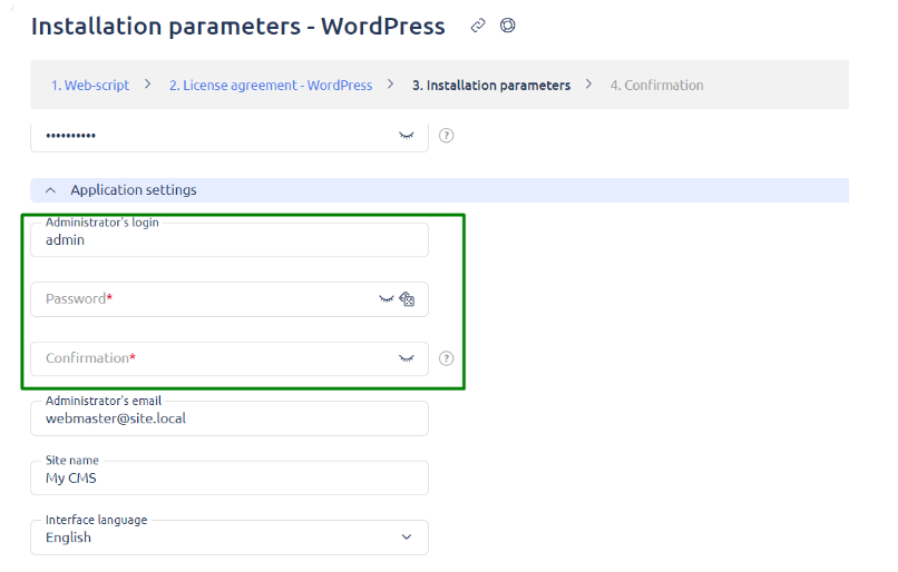 CMS WordPress in the ispmanager panel