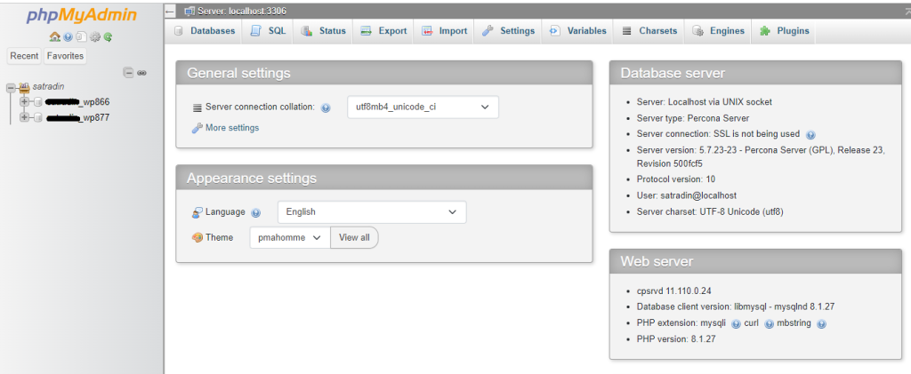 phpmyadmin interface