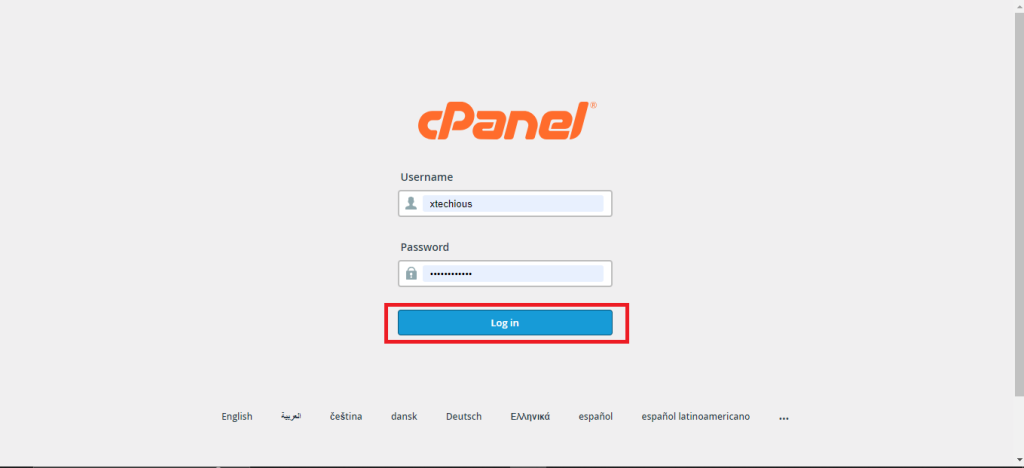 cPanel login