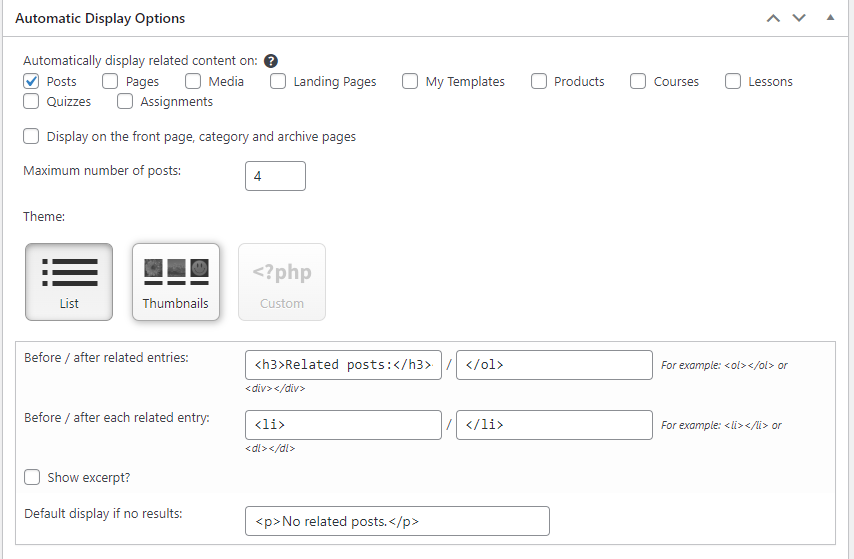 automatic display options