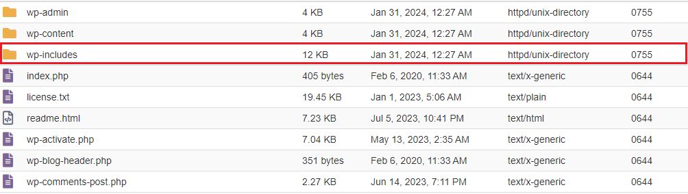 wp includes folder