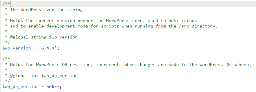 wordpress version file