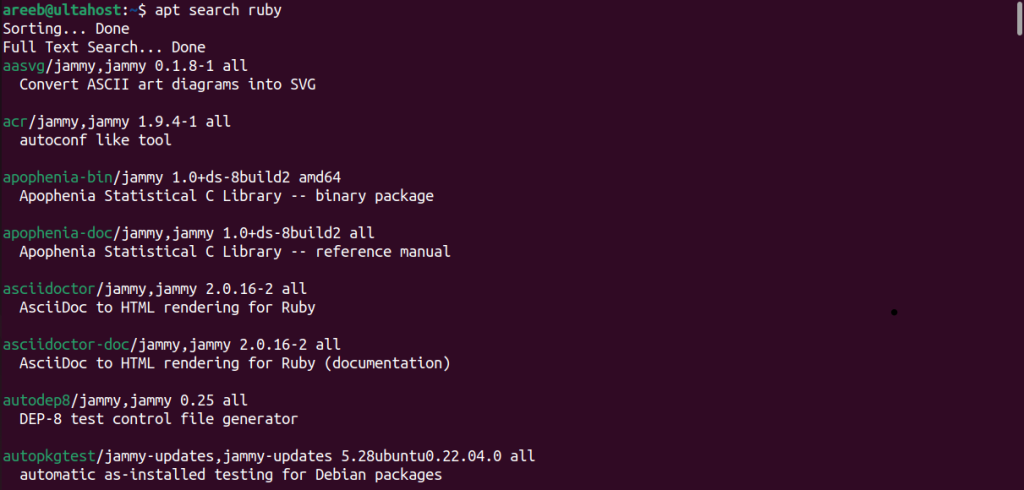 apt search ruby