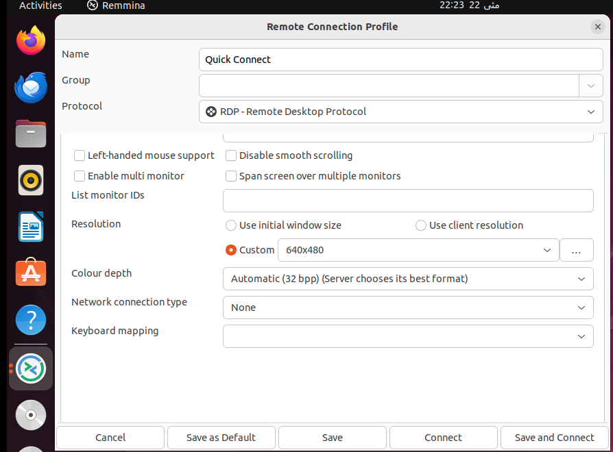 rdp connection remmina