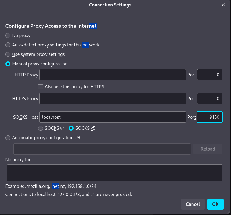 tor firefox setting