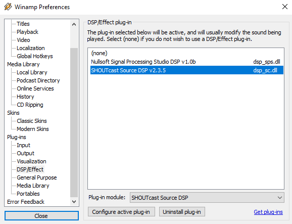 shoutcast DSP config