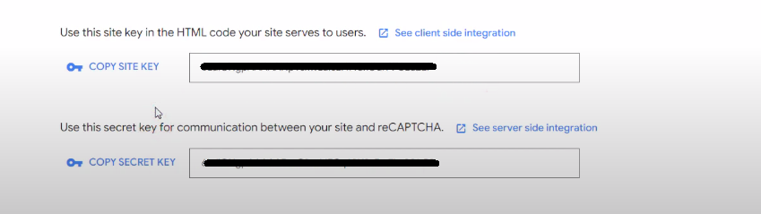 reCAPTCHA keys