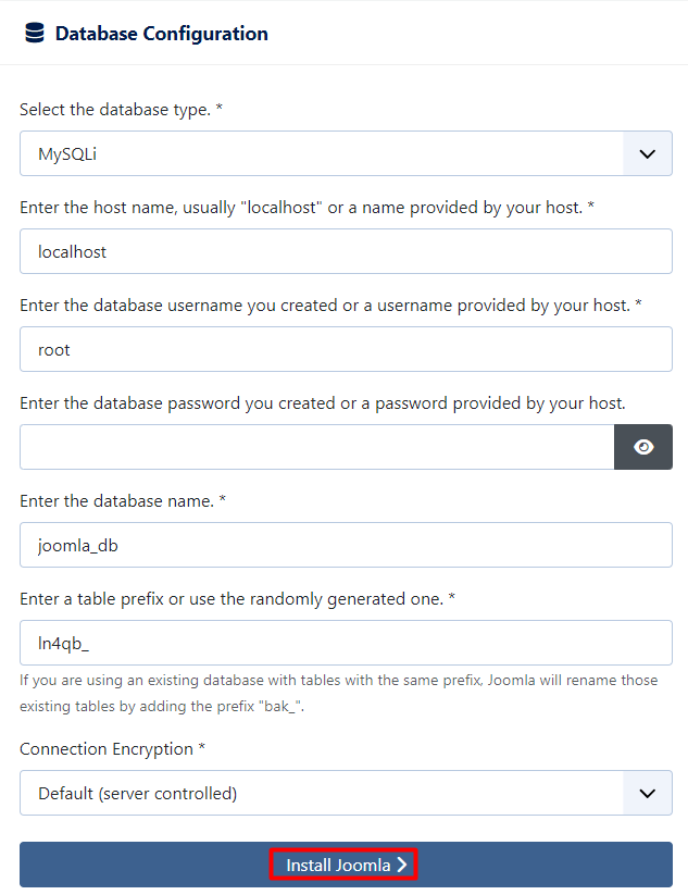 database configuration