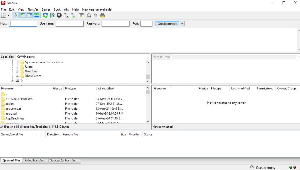 fileZilla client