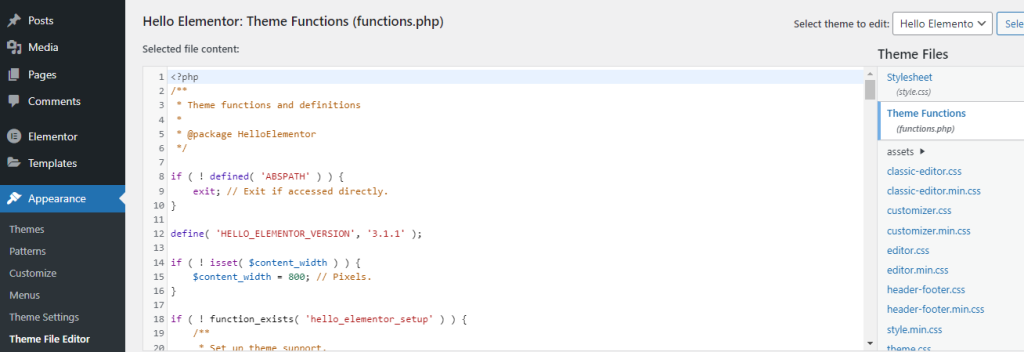 function php file