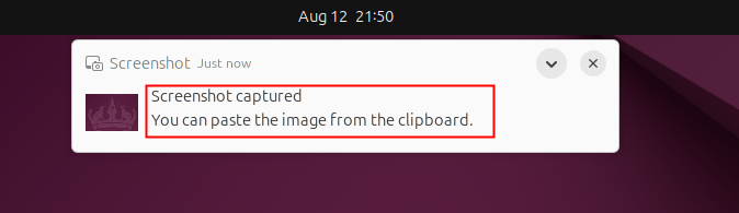 screenshot copied to the clipboard