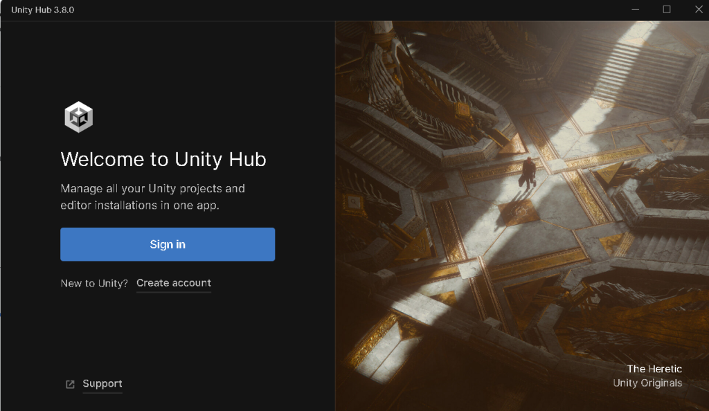 Unity Hub sign up