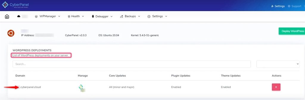 cyberpanel dashboard