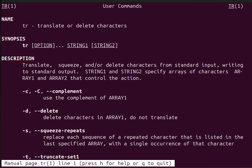 tr command manual page