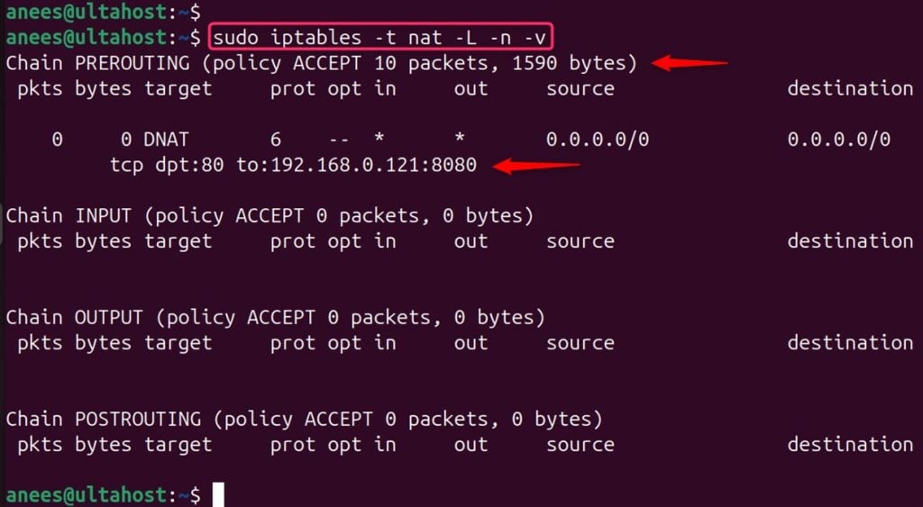 list the current iptables rules 