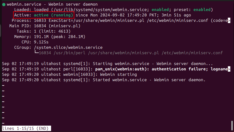 verify webmin installation