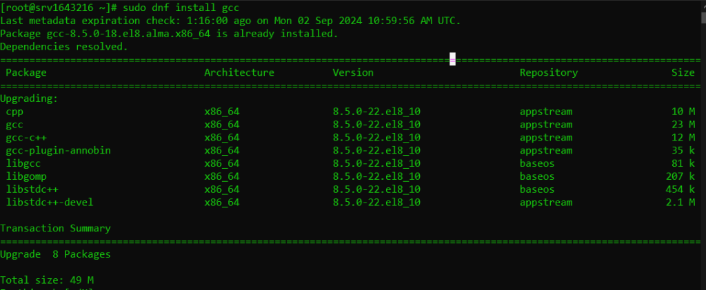 dnf install gcc