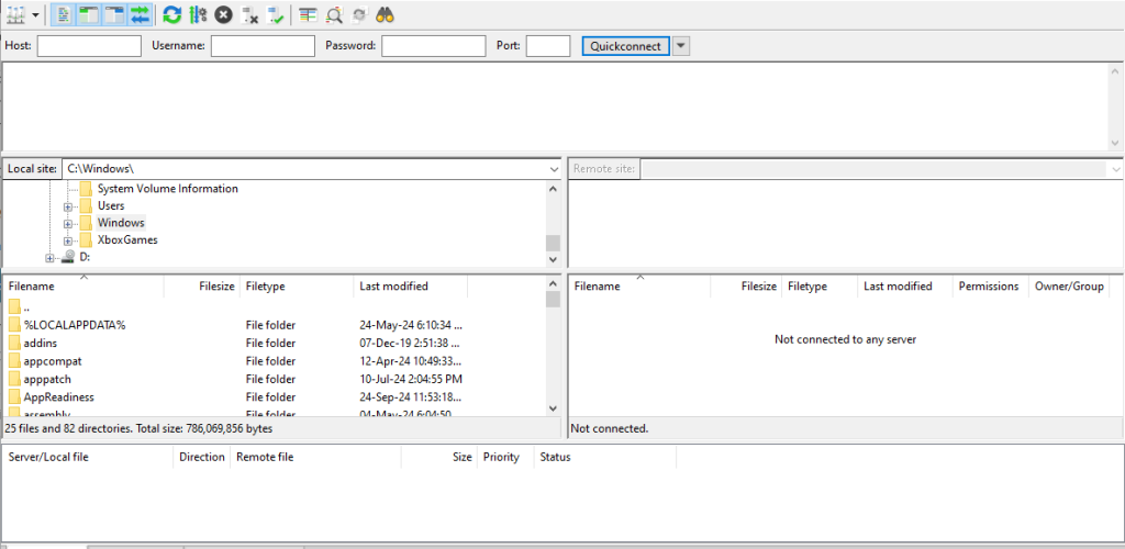 Filezilla interface