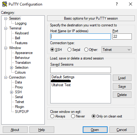 PuTTY interface