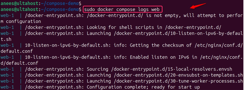 check logs for specific container