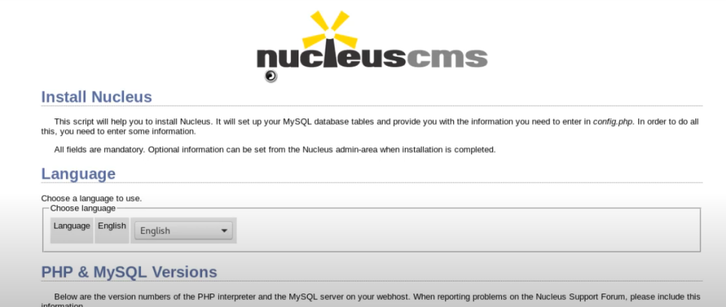 nucleus cms installation page