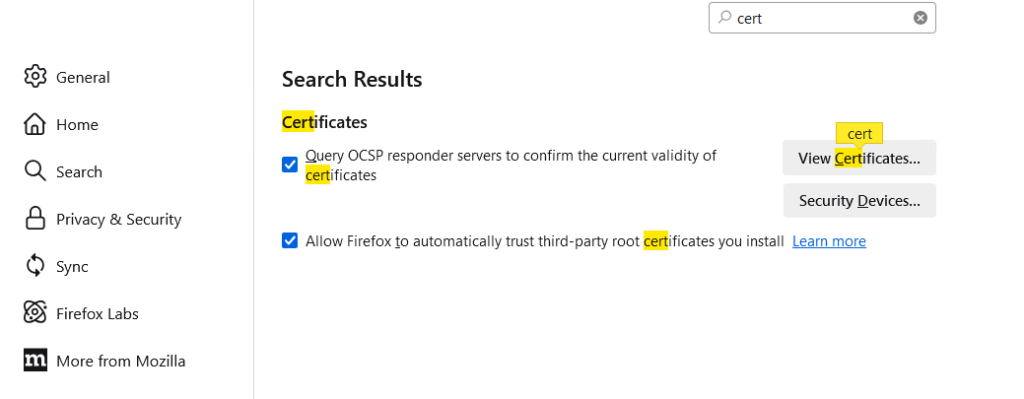 certificate firefox