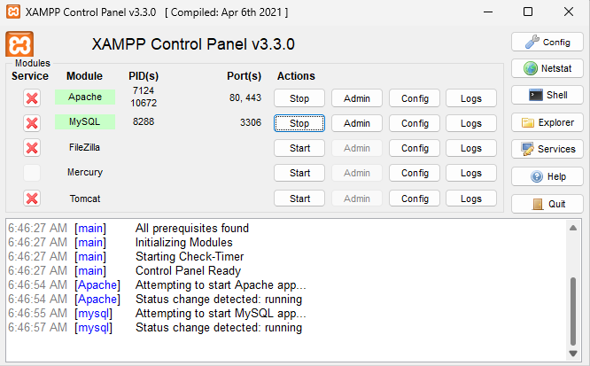 xampp control panel